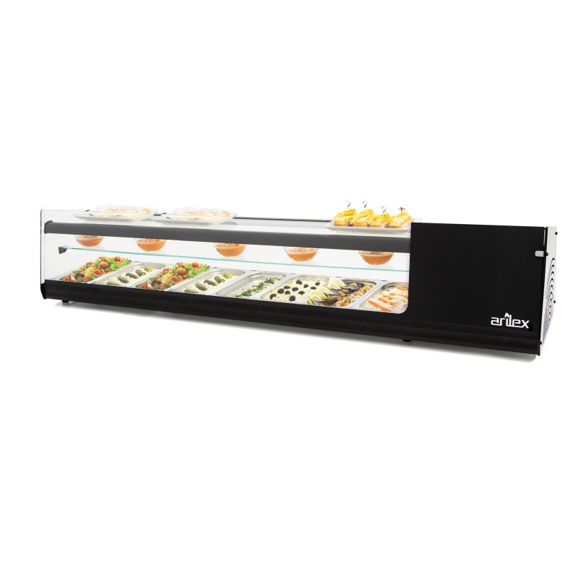 Vitrine réfrigérée de tapas PLATEAU LISSE capacité 6 bacs 3 niveaux GN1/3 couleur noire 8VTL-NE TRIPLE - 8VTL-NE TRIPLE