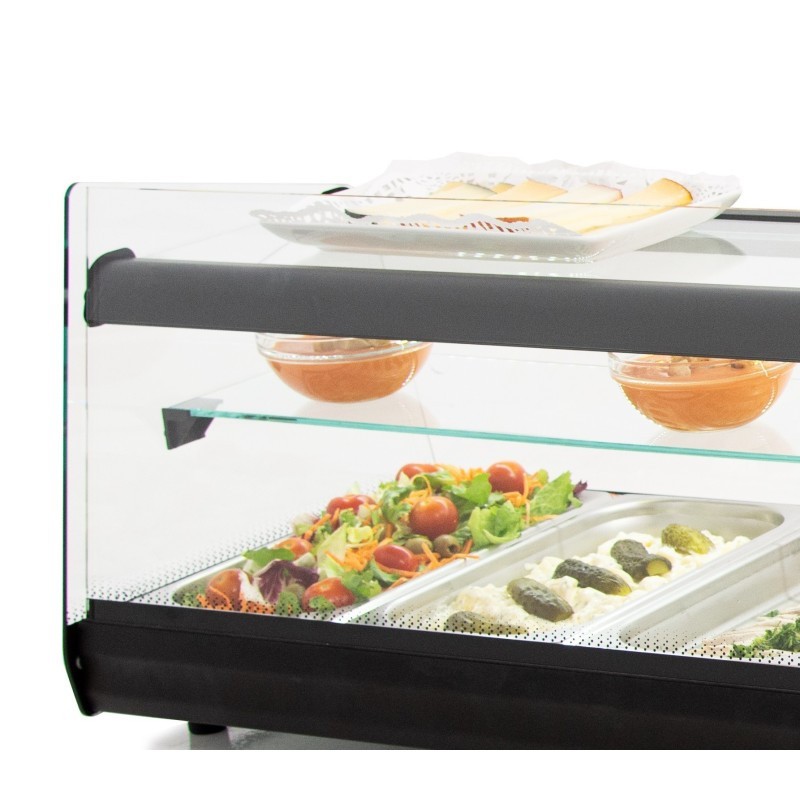 Vitrine réfrigérée de tapas PLATEAU LISSE capacité 6 bacs 3 niveaux GN1/3 couleur noire 8VTL-NE TRIPLE - 8VTL-NE TRIPLE