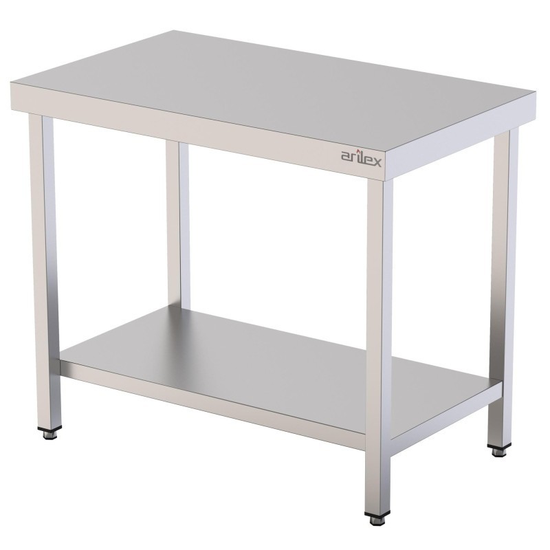 Table centrale en acier inoxydable AISI 304 avec étagère 1000x600x850 mm - 10060MC