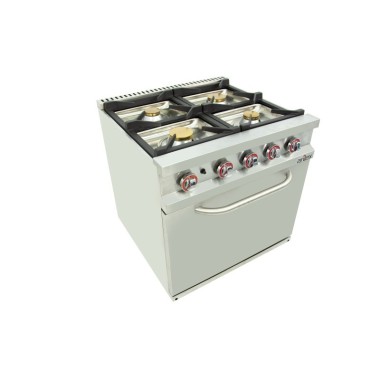 Cuisine à gaz 4 foyers avec pilote de 2x7,5 + 2x5,5 kW avec four GN2/1 thermostatique de 7,5 kW 80CG70H EASY 700. - 80CG70H