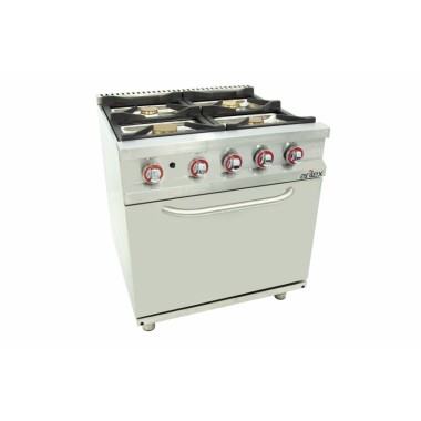 Cuisine à gaz 4 foyers avec pilote de 2x7,5 + 2x5,5 kW avec four GN2/1 thermostatique de 7,5 kW 80CG70H EASY 700. - 80CG70H