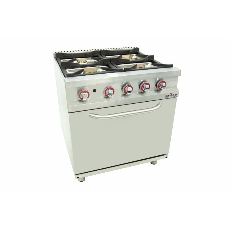 Cuisine à gaz 4 foyers avec pilote de 2x7,5 + 2x5,5 kW avec four GN2/1 thermostatique de 7,5 kW 80CG70H EASY 700. - 80CG70H
