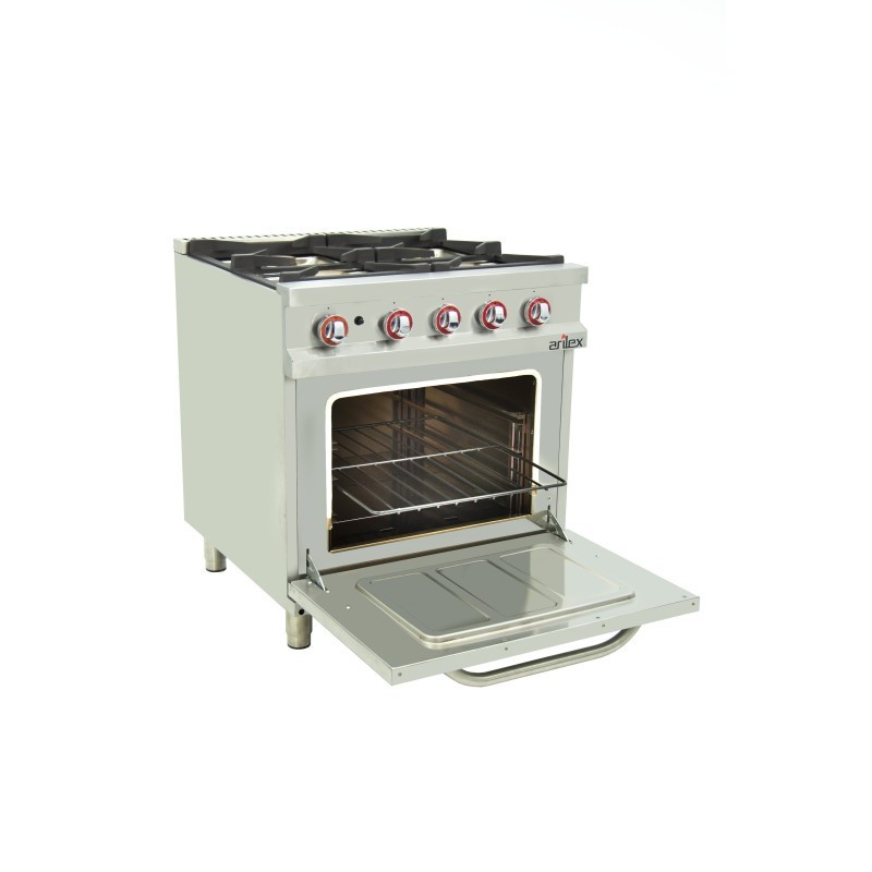 Cuisine à gaz 4 foyers avec pilote de 2x7,5 + 2x5,5 kW avec four GN2/1 thermostatique de 7,5 kW 80CG70H EASY 700. - 80CG70H