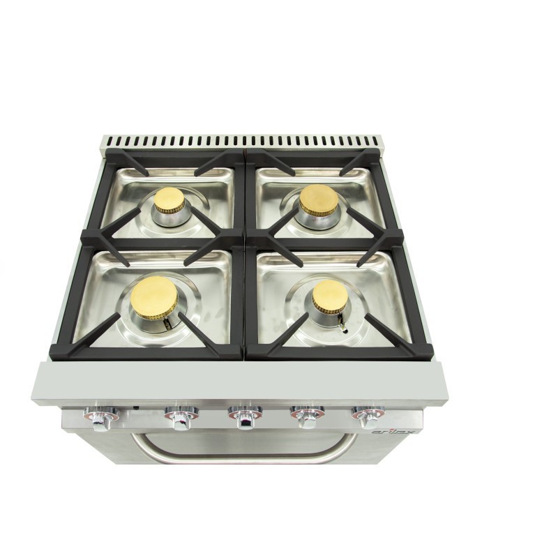 Cuisine à gaz 4 foyers avec pilote de 2x7,5 + 2x5,5 kW avec four GN2/1 thermostatique de 7,5 kW 80CG70H EASY 700. - 80CG70H