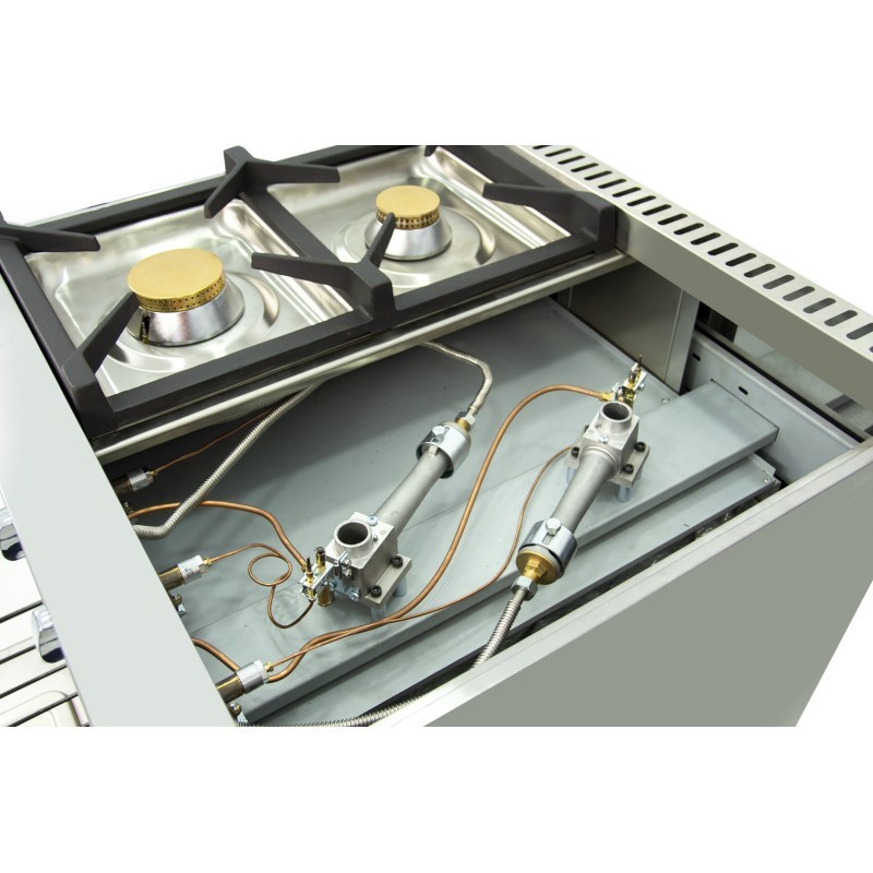 Cuisine à gaz 4 foyers avec pilote de 2x7,5 + 2x5,5 kW avec four GN2/1 thermostatique de 7,5 kW 80CG70H EASY 700. - 80CG70H