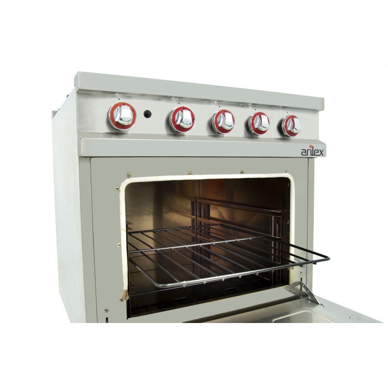 Cuisine à gaz 4 foyers avec pilote de 2x7,5 + 2x5,5 kW avec four GN2/1 thermostatique de 7,5 kW 80CG70H EASY 700. - 80CG70H
