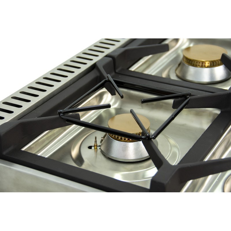 Cuisine à gaz 4 foyers avec pilote de 2x7,5 + 2x5,5 kW avec four GN2/1 thermostatique de 7,5 kW 80CG70H EASY 700. - 80CG70H