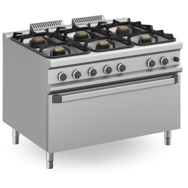 Cuisine à gaz 6 feux 3x7 + 3x11 Kw avec Four EXTRA GRAND à Gaz MFB912FMXXL MAGISTRA PLUS 900 - MFB912FMXXL