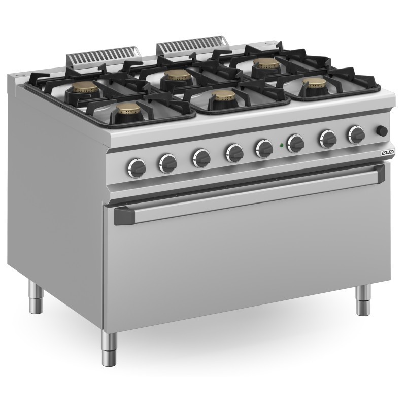 Cuisine à gaz 6 feux 3x7 + 3x11 Kw avec Four EXTRA GRAND à Gaz avec Grill MFB9912FMGXXL MAGISTRA PLUS 900 - MFB912FMGXXL