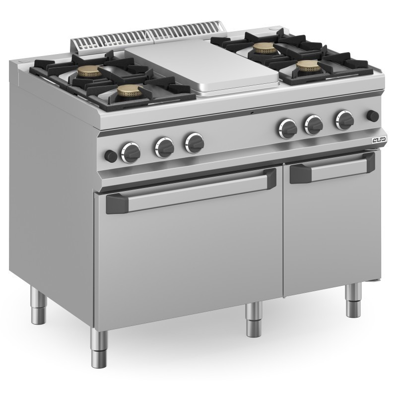 Cuisine à gaz 4 foyers 4x7 kW et Plaque centrale 5,5 kW avec Four à gaz MFB711MFG4XL MAGISTRA PLUS 700 - MFB711MFG4XL