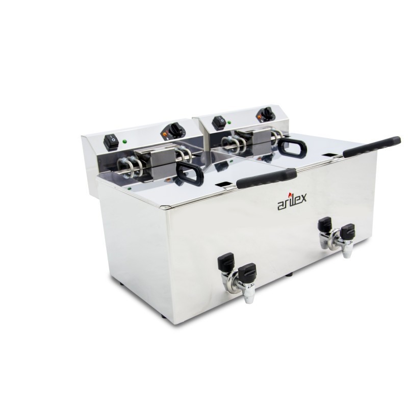 Friteuse électrique - 12+12L - Double cuve - Avec robinet - Triphasée - Arilex