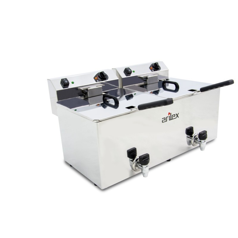 Friteuse électrique - 12+12L - Double cuve - Avec robinet - Monophasée - Arilex