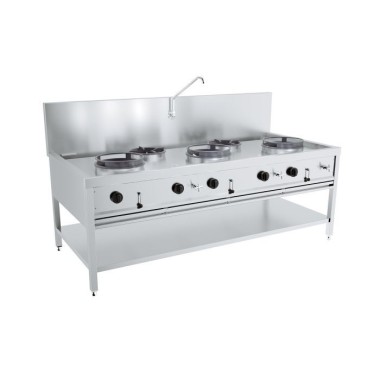 Table wok à gaz 3x17kw + 2x9kw - Combisteel