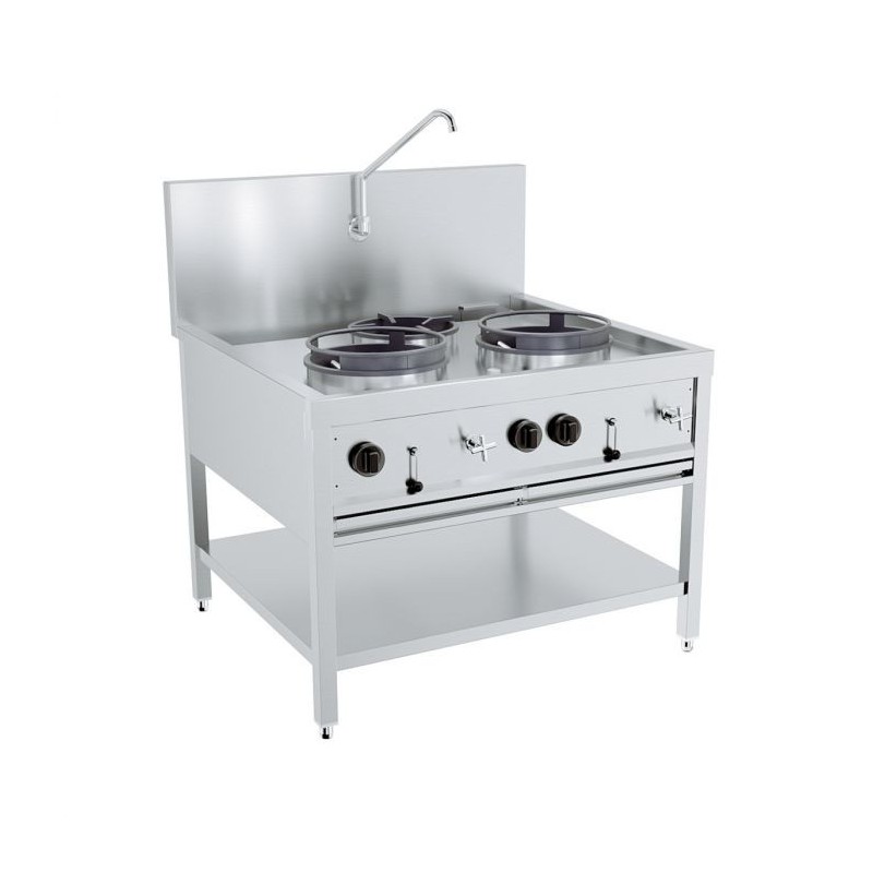 Table wok à gaz 2x17kw + 1x9kw - Combisteel