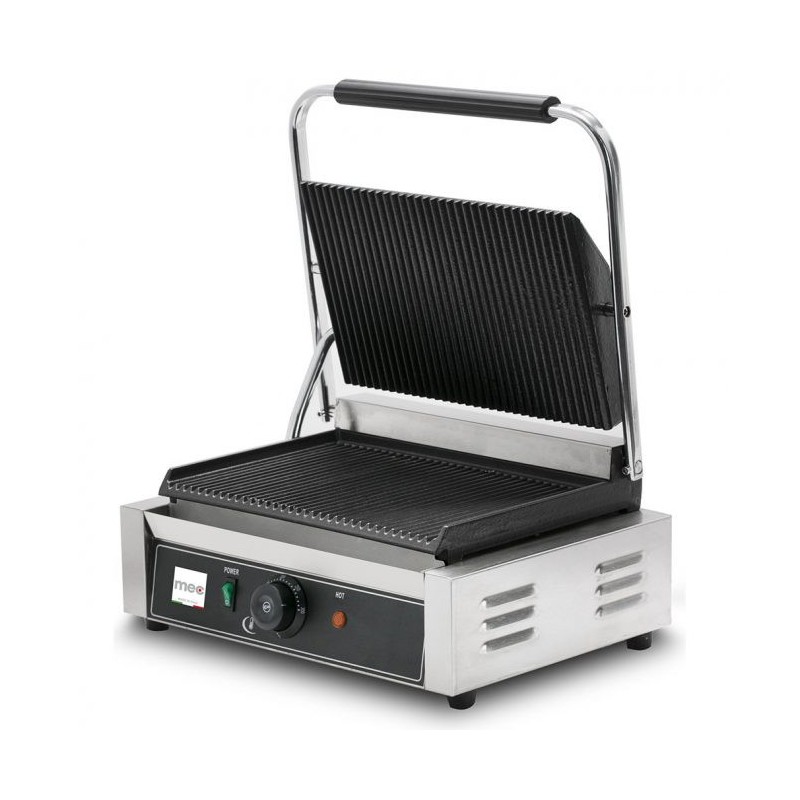 Grill Panini rainuré - 2.2kW - 425x300x200mm - Fonte nervurée - Mec