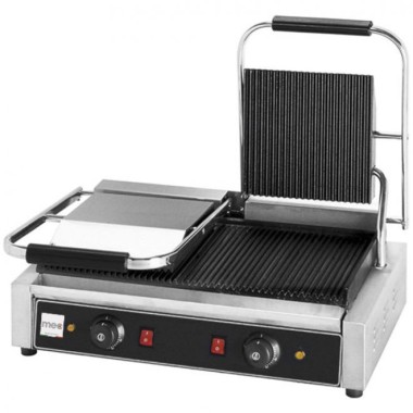 Double grill panini nervuré - 3.6kW - 580x400x210mm - Fonte nervurée - Mec