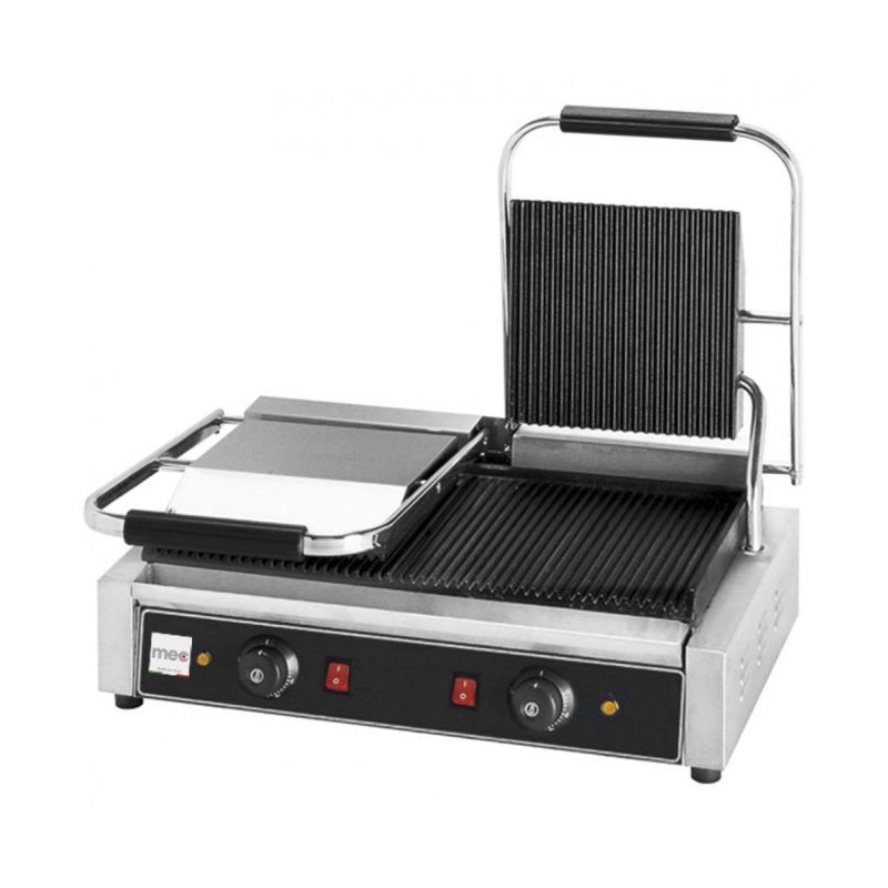Double grill panini nervuré - 3.6kW - 580x400x210mm - Fonte nervurée - Mec