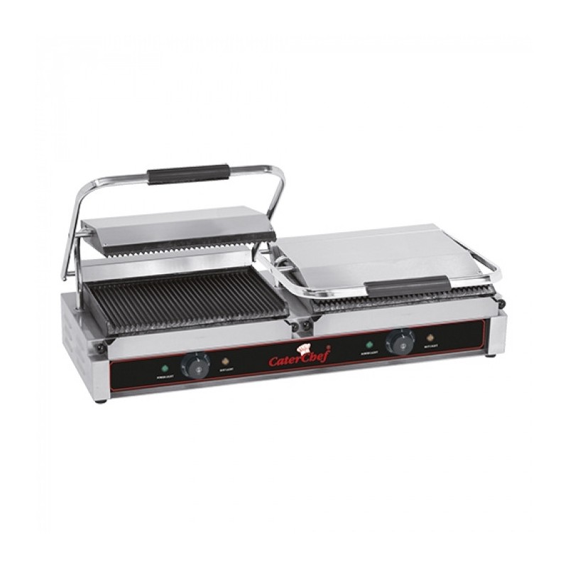 Grill de contact en fonte émaillée rainurée 2 zones- Caterchef star -  ref: 688425