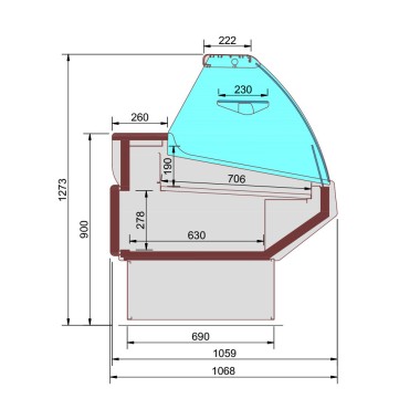 Comptoir ventilé, avec réserve, vitre bombée - Frontal BLANC - Diamond