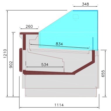 Comptoir ventilé, avec réserve, vitre verticale 90° avec relevage à piston - FULL BLACK - Diamond