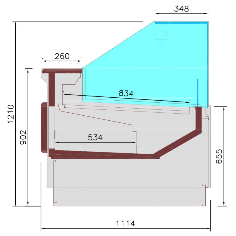 Comptoir ventilé, avec réserve, vitre verticale 90° avec relevage à piston - FULL BLACK - Diamond