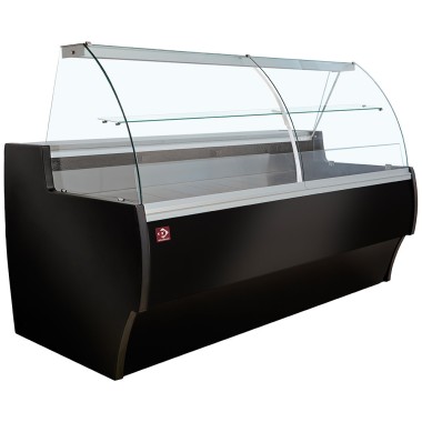 Comptoir vitrine réfrigéré à vitre bombée, ventilé, avec réserve - NOIR - Diamond