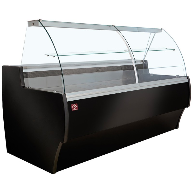 Comptoir vitrine réfrigéré à vitre bombée, ventilé, avec réserve - NOIR - Diamond
