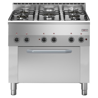 Fourneau 5 feux gaz, four à convection électrique 4x GN 1/1 - Diverso