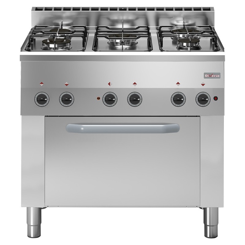 Fourneau 5 feux gaz, four à convection électrique 4x GN 1/1 - Diverso