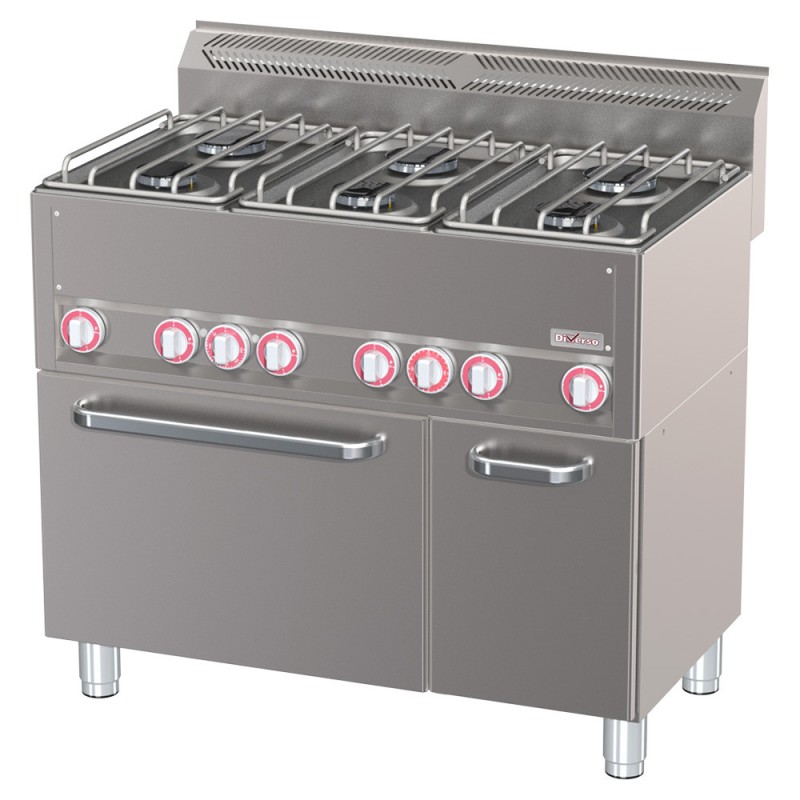 Fourneau 6 feux sur four à convection GN1/1 et armoire neutre - Diverso