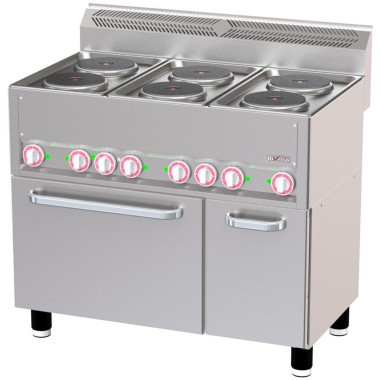 Fourneau 6 plaques électriques sur four à convection GN1/1 et armoire neutre - Diverso