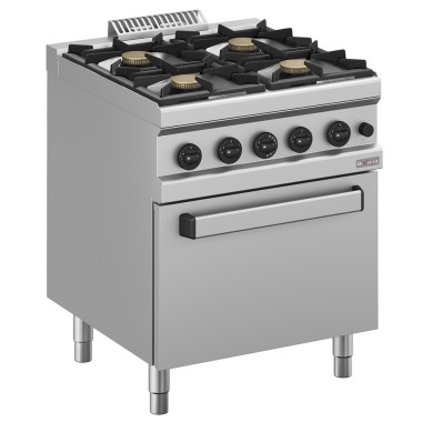 Fourneau gaz 4 feux vifs, sur four gaz GN 2/1 - Diverso
