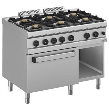 Fourneau gaz 6 feux vifs, sur four gaz GN 2/1 et armoire - Diverso