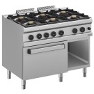 Fourneau gaz 6 feux vifs, sur four gaz GN 2/1 et armoire - Diverso