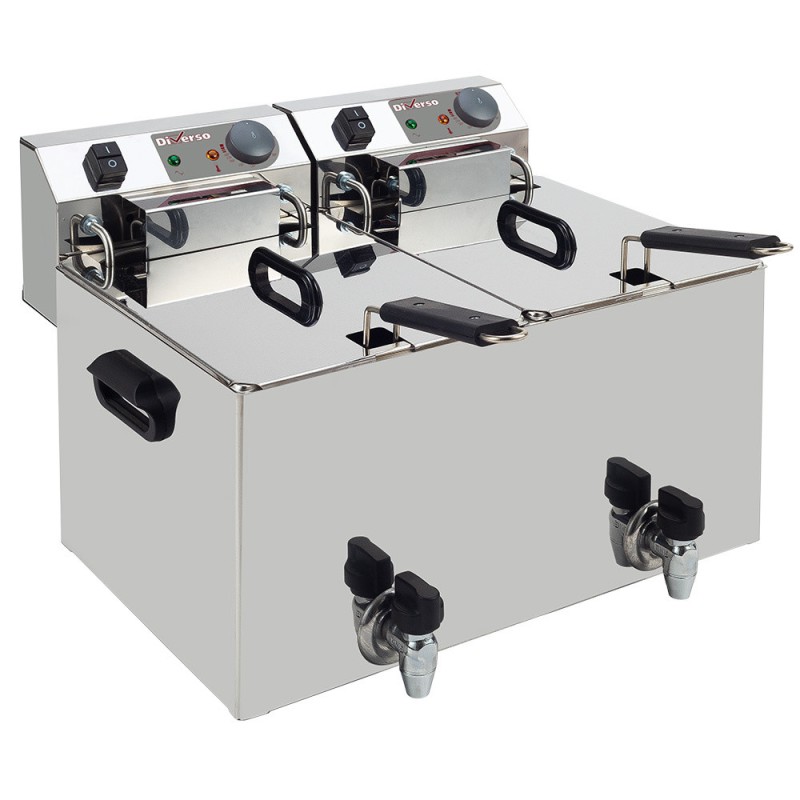 Friteuse de table électrique 2x 10 litres + robinet de vidange - Diverso