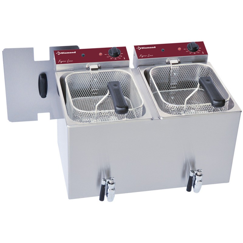 Friteuse de table électrique 2x 8 litres + robinet de vidange - Diamond