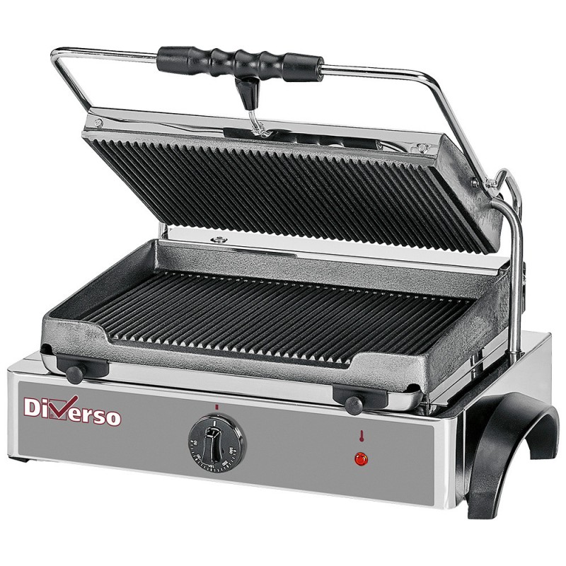 Grill panini électrique MEDIUM, plaques rainurées - Diverso
