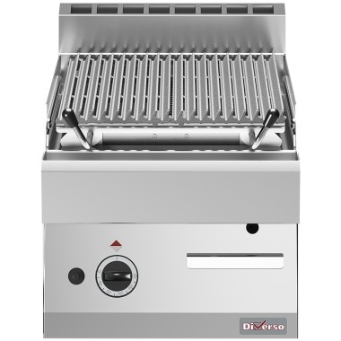 Grill pierre de lave, 1/2 module, grille en fonte "double face" - Diverso