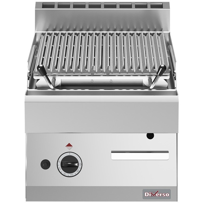 Grill pierre de lave, 1/2 module, grille en fonte "double face" - Diverso