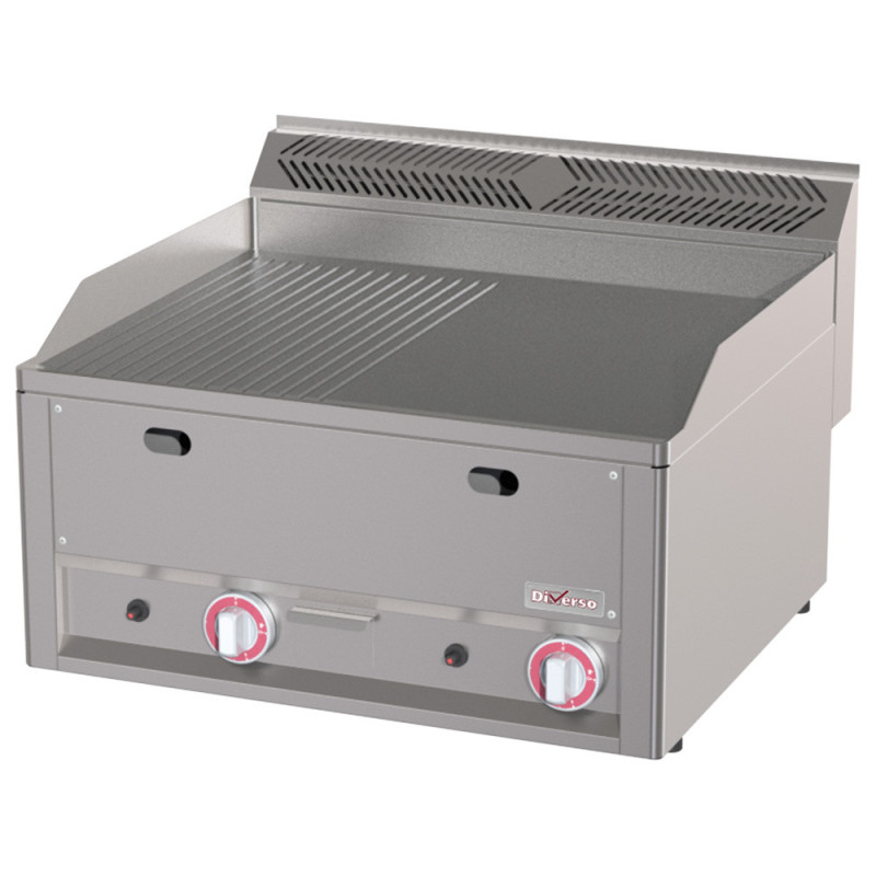 Plaque de cuisson double, 1/2 lisse 1/2 rainurée, gaz - Diverso
