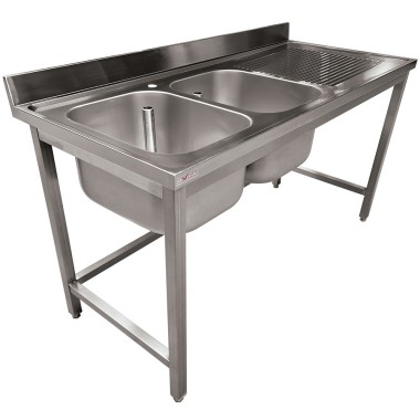 Plonge inox ECO 2 cuves égouttoir droite, sans tablette inférieure - Diverso