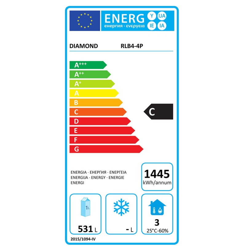Refroidisseur de bouteilles 4 portes, 783 litres - Diamond