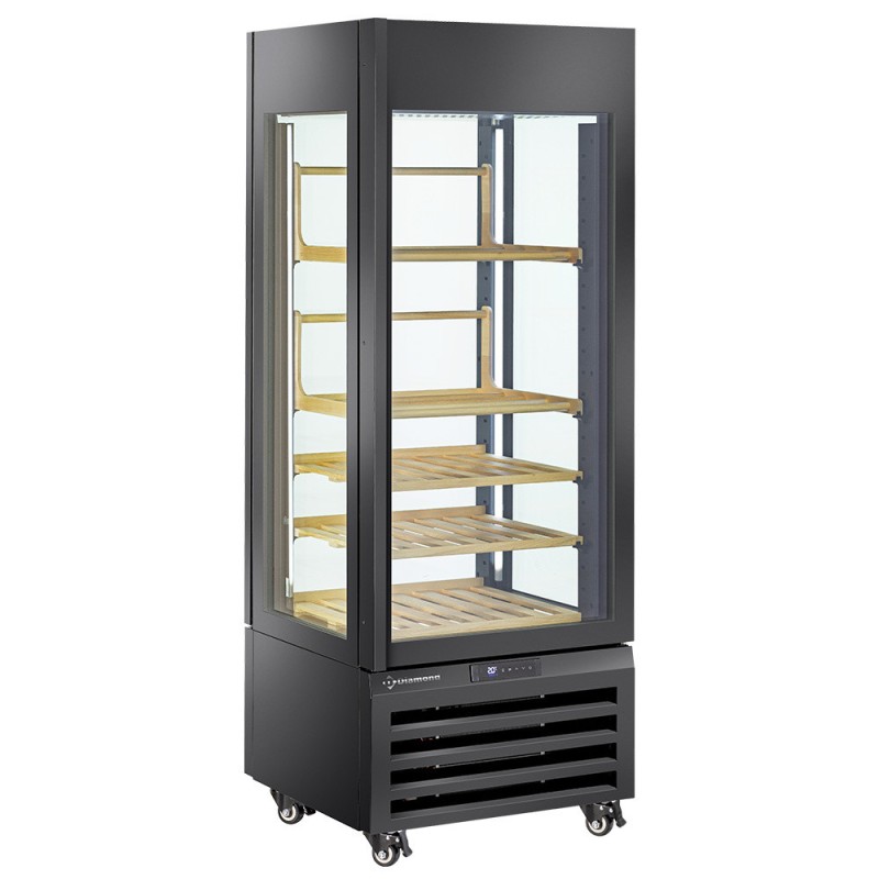 Vitrine "FULL vitrée" 440 Lt., 1 niveau + 4 étagères, ventilée - WINE - NOIR - Diamond