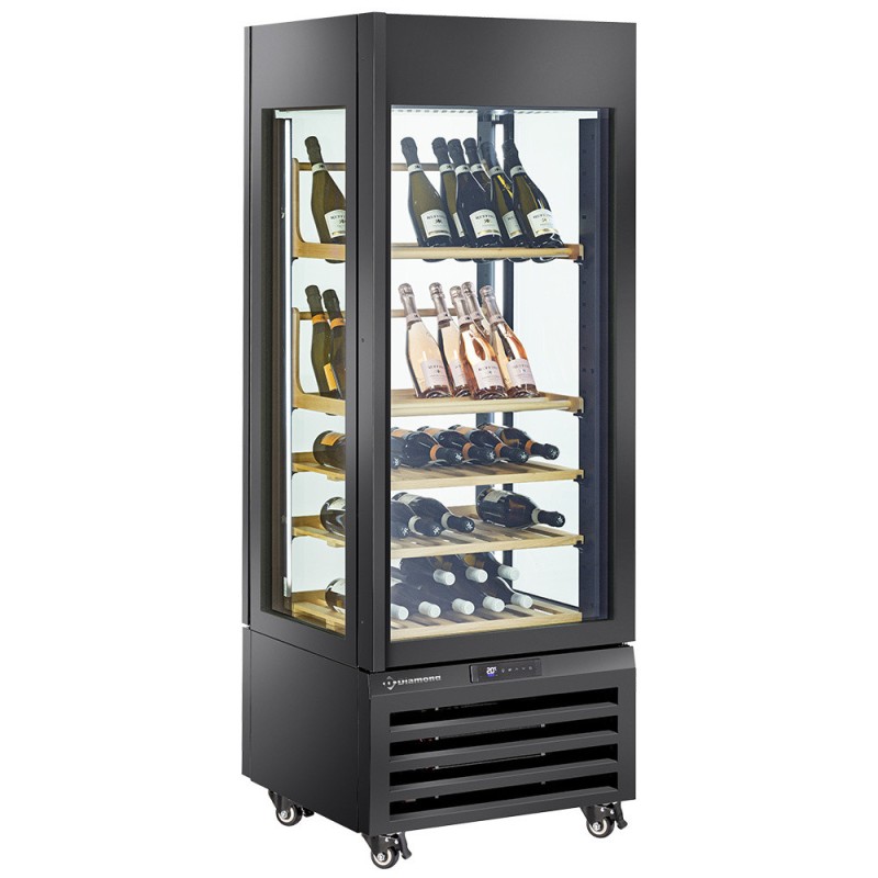 Vitrine "FULL vitrée" 440 Lt., 1 niveau + 4 étagères, ventilée - WINE - NOIR - Diamond