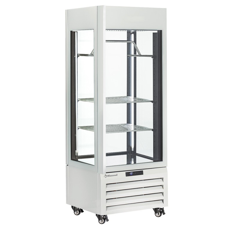 Vitrine "FULL vitrée" 440 Lt., 2 étagères & barre à viande, ventilée - MEAT - BLANC - Diamond