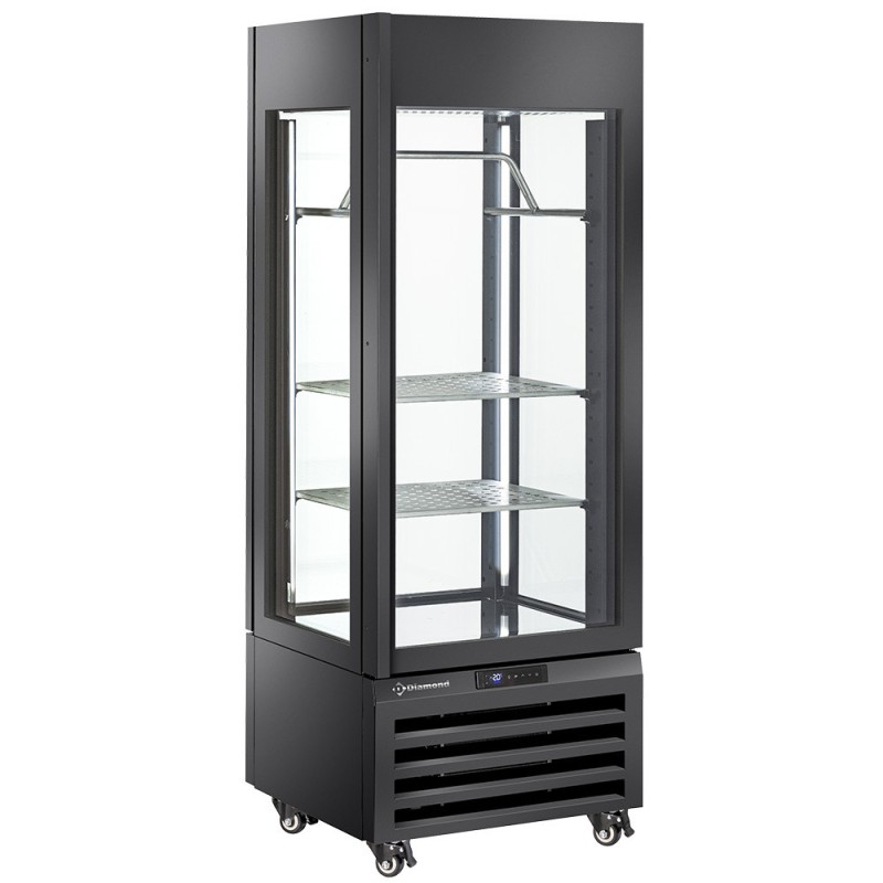 Vitrine "FULL vitrée" 440 Lt., 2 étagères & barre à viande, ventilée - MEAT - NOIR - Diamond