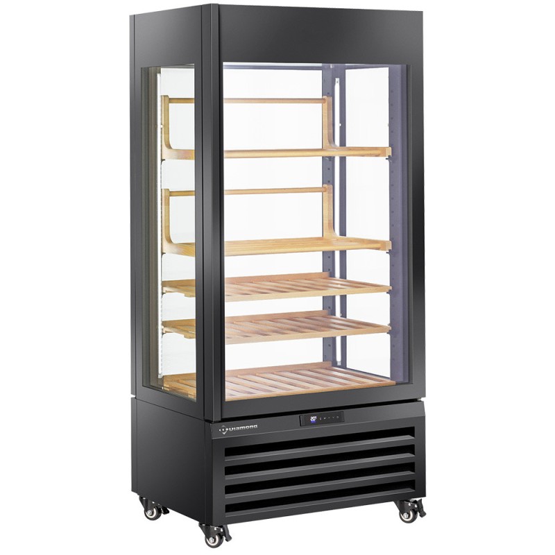 Vitrine "FULL vitrée" 600 Lt., 1 niveau + 4 étagères, ventilée - WINE - NOIR - Diamond