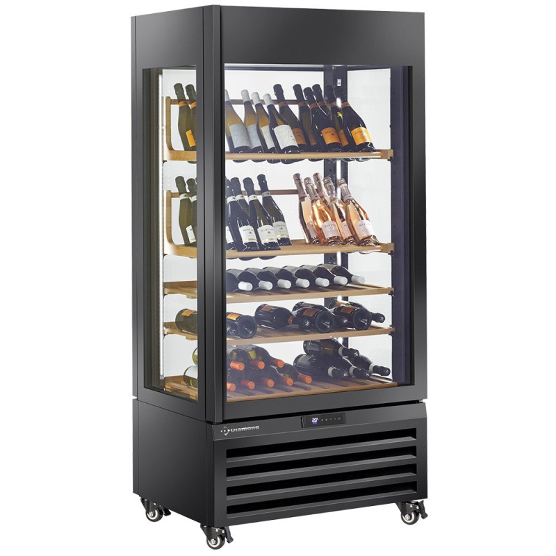 Vitrine "FULL vitrée" 600 Lt., 1 niveau + 4 étagères, ventilée - WINE - NOIR - Diamond