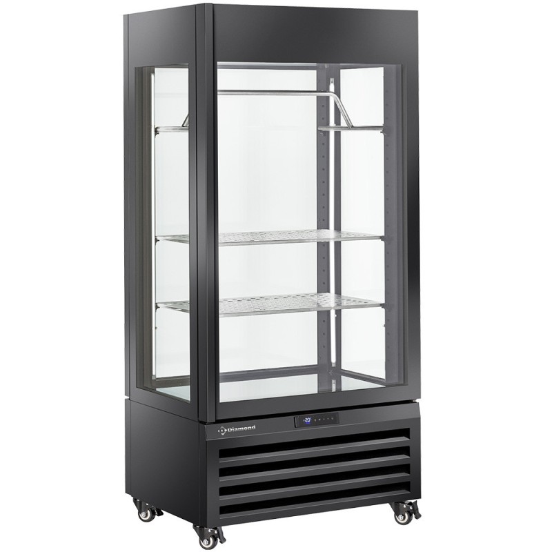 Vitrine "FULL vitrée" 600 Lt., 2 étagères & barre à viande, ventilée - MEAT - NOIR - Diamond