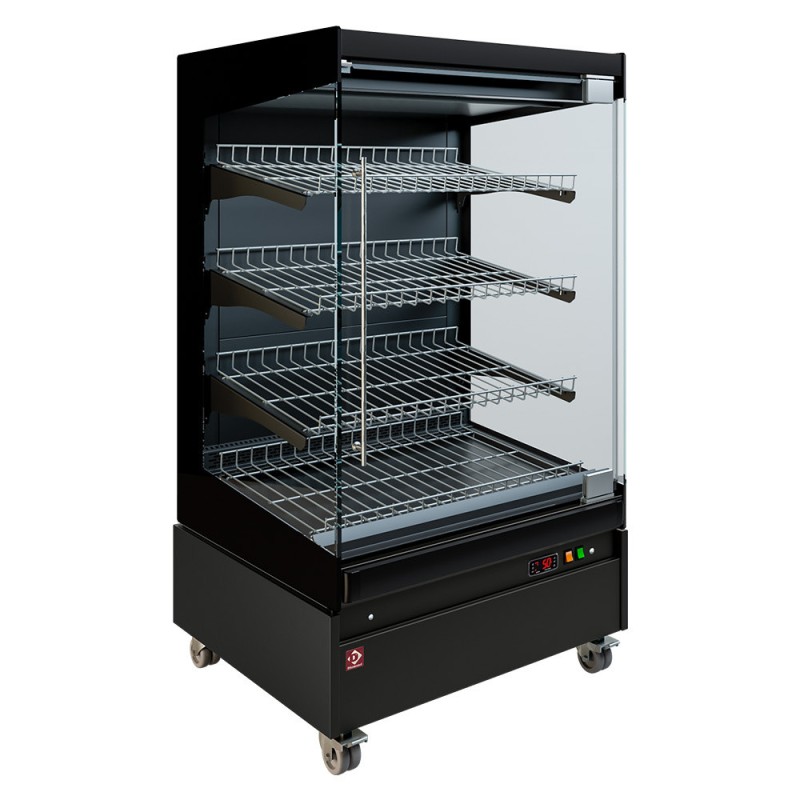Vitrine chauffante, libre-service, avec porte vitrée, sur roues - FULL BLACK - Diamond